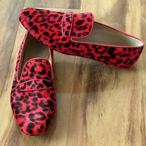 J.Crew Red Leapord Georgie Penny Loafers Size 8